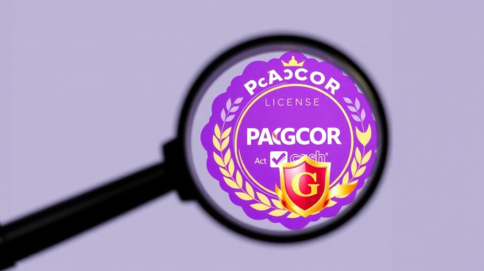 Magnifying glass over a PAGCOR license badge with checklist icons