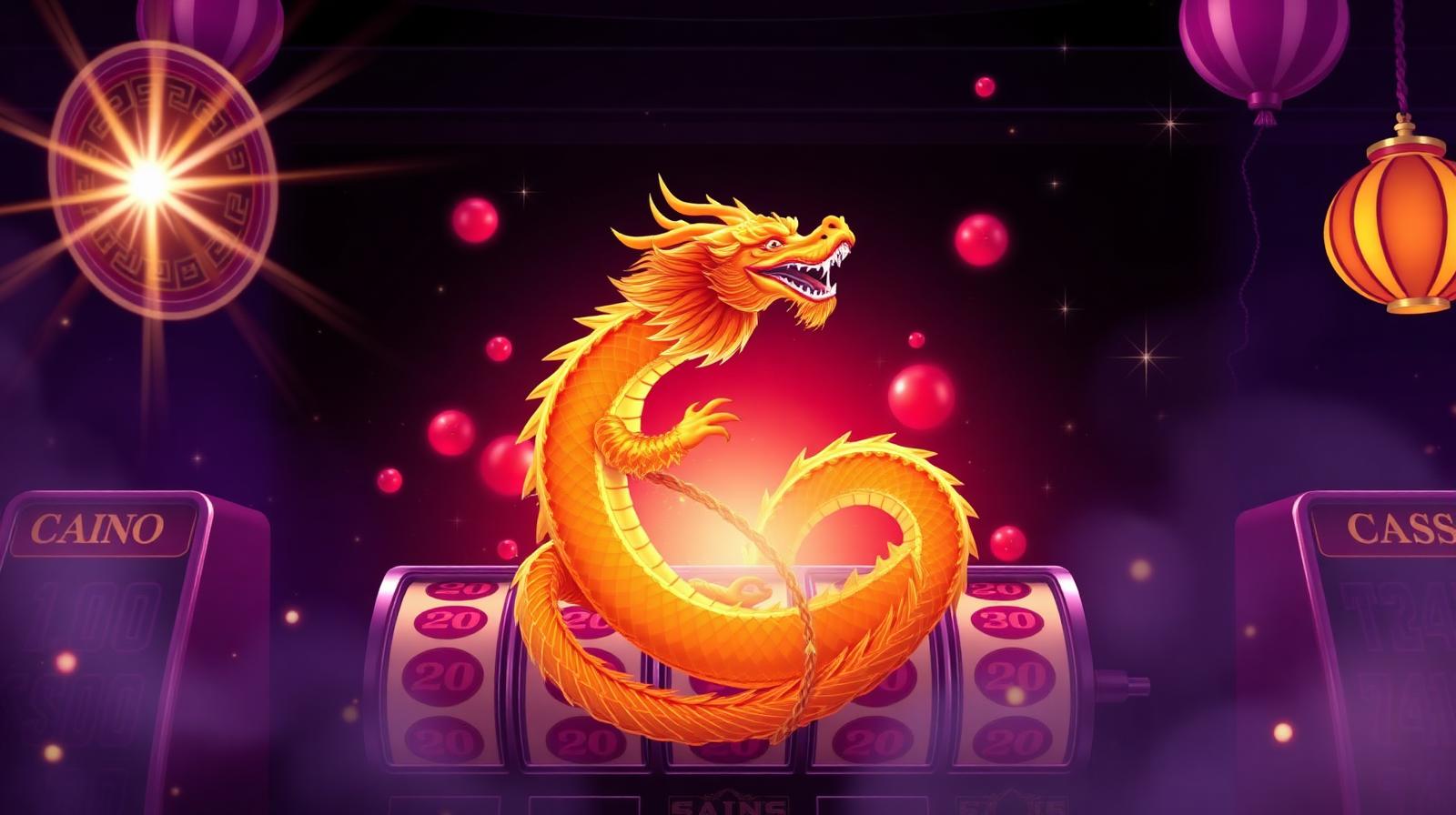 Golden dragon coiled around glowing orbs above Dragon Link slot reels