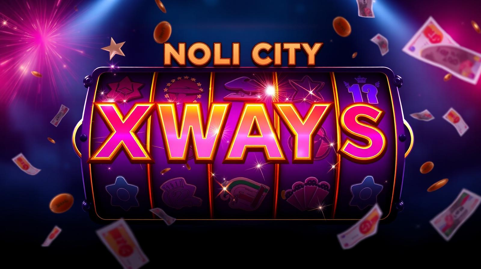 Nolimit City slot reels with xWays symbol on a dark purple casino background